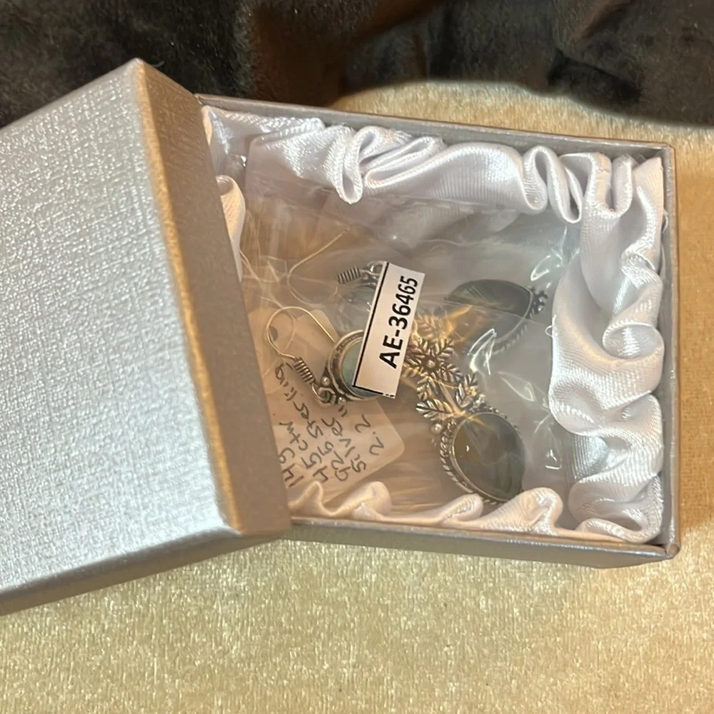 NWT BLUE TOPAZ , LABRADORITE 925 STERLING SILVER DROP FLOWER EARRINGS 2.2” - Picture 8 of 9